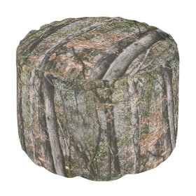 Tree Camouflage Green Real Camo Pattern Print Round Pouf