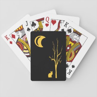 Tree, Cat and Moon Playing Cards