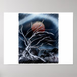 Tree Dark back scary moon spray paint painting posters