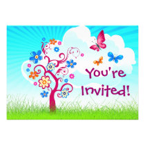 Tree Flower Butterfly invitations