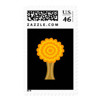 Tree. Golden Autumn colors. Funky Design. Postage Stamp