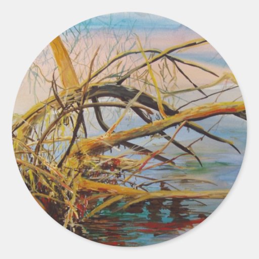 Tree in Sea Watercolor Round Sticker