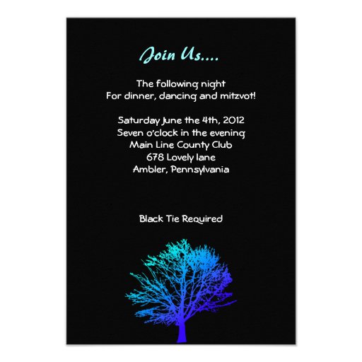 Tree in the Woods Bar Bar Mitzvah Reception Card Invitation