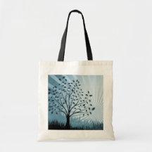 Tree Leaves Grass Silhouette & Sunburst - Blue Bags