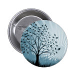 Tree Leaves Grass Silhouette & Sunburst - Blue Pins