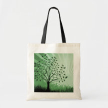 Tree Leaves Grass Silhouette & Sunburst - Green Bag