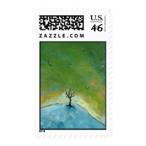 Tree leaves landscape painting we are connected postage