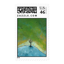 Tree leaves landscape painting we are connected stamps