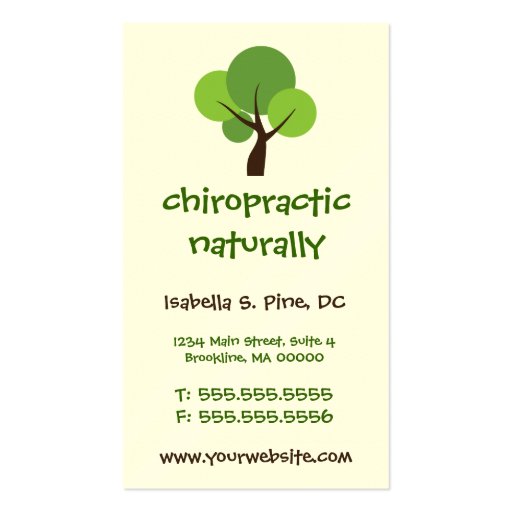 Tree Logo Vertical Chiropractic Business Cards (front side)
