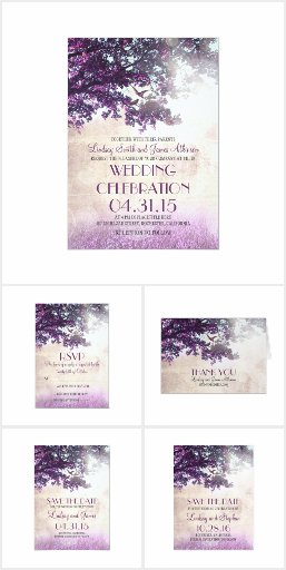 Tree & Love Birds Rustic Purple Wedding Invitation Set Collection