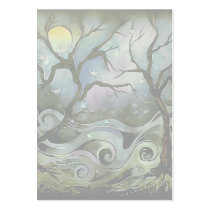 tree night scene full moon silk art painting business card templates