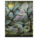 tree night scene full moon silk art painting flyer design