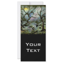tree night scene full moon silk art painting rack card template