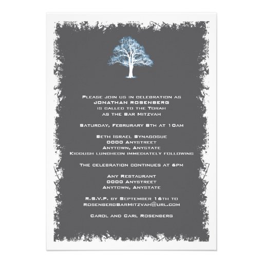 Tree of Life Bar Mitzvah Invitation, Blue & Gray