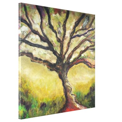 Tree of Life Bird Painting Unique Countryside Wrap Gallery Wrapped Canvas