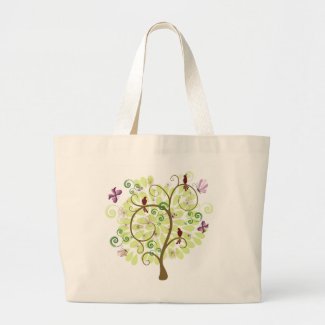 Tree of Life floral stylized green tree birds Canvas Bag