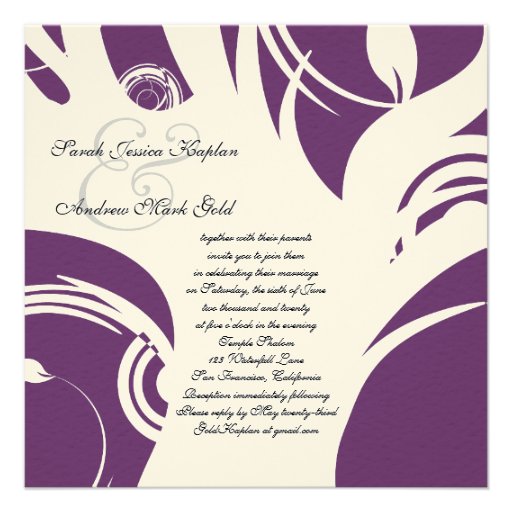 Tree of Life Hebrew Jewish Wedding Purple Personalized Invites