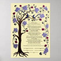 Tree of Life Ketubah & pomegranates, portrait-hi Posters