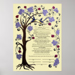 Tree of Life Ketubah & pomegranates, portrait-hi Posters