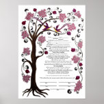 Tree of Life Ketubah & pomegranates, portrait (rw) Poster