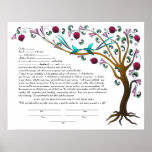 Tree of Life ketubah with a Hebrew  quote -LEFT Posters