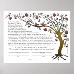 Tree of Life ketubah with a Hebrew quote (rose L) Posters