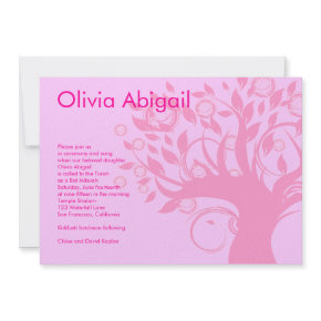 Tree of Life Pink Bat Mitzvah Invitation Sweet 16 invitation