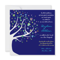 Tree of Life Stars Bar Mitzvah Invitation Blue
