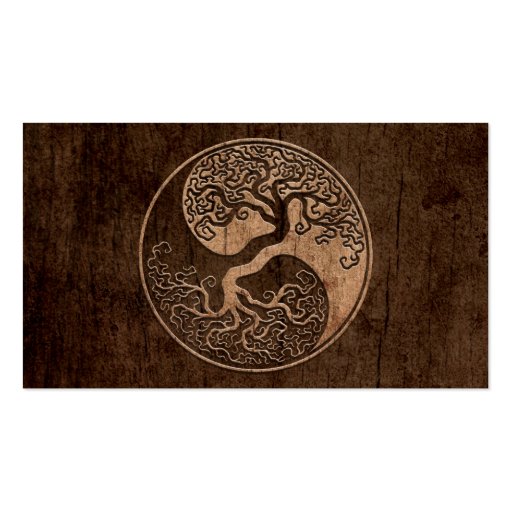 Tree of Life Yin Yang with Wood Grain Effect Business Cards (front side)
