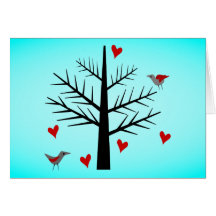Tree of Love With Hearts And Birds Card