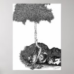 tree on boulder posters