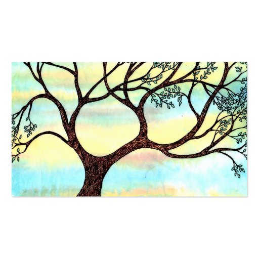 Tree on Vellum with Watercolor Background Business Cards (back side)