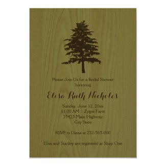 Tree on wood green woodland wedding bridal shower cards
