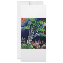 Tree Painting with blue city and orange sun Personalized Rack Card