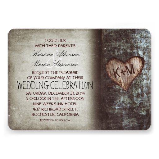 Tree rustic wedding invitations (front side)