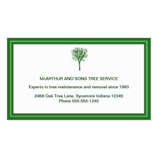 Tree Services Nursery Center Landscaping Business Card (back side)