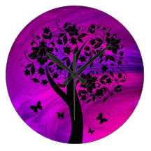 Tree Silhouette and Butterflies Abstract Art Wall Clock