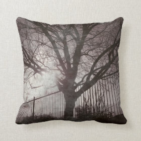 Tree Silhouette at Sunset Rustic Throw Pillow