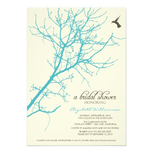Tree Silhouette Bridal Shower Invitation (aqua)