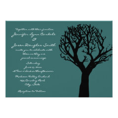 Tree Silhouette Country Blue Wedding Invitations