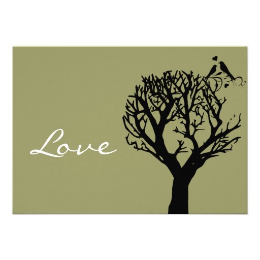 Tree Silhouette Love Birds Sage Wedding Invitation