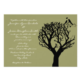 Tree Silhouette Love Birds Sage Wedding Invitation