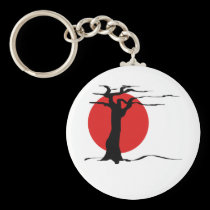 Tree Silhouetted Against Red Sun Keychain keychains