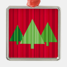 Tree Stripes Christmas Ornament Square w/Ribbon