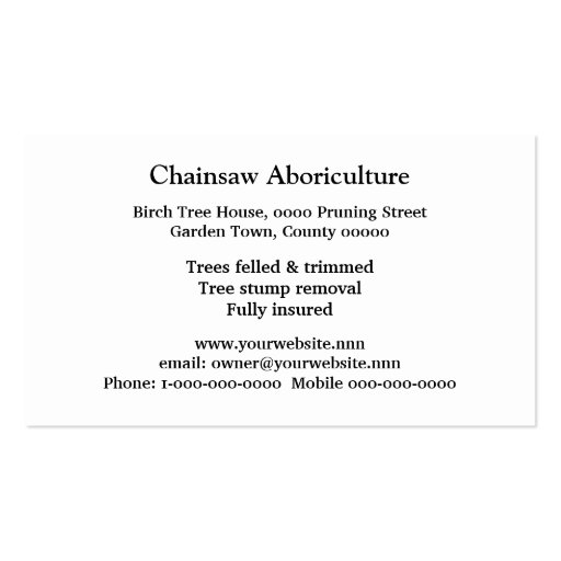 Tree surgery business card (back side)