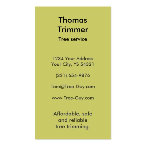 Tree trimmers landscaping firewood stump removal business card template (back side)