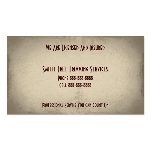 Tree Trimming Care Services Business Card (back side)