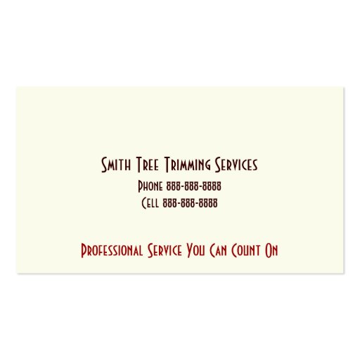 Tree Trimming Care Services Business Card (back side)