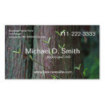 Tree trunk and spring green leaves full informatio business cards