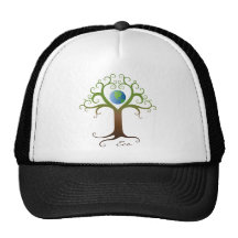Tree with branches surrounding planet earth hats